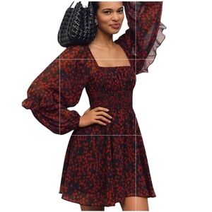 Anthropologie Hutch Valentine Flounce Romper Balloon Sleeve | Size M NWT